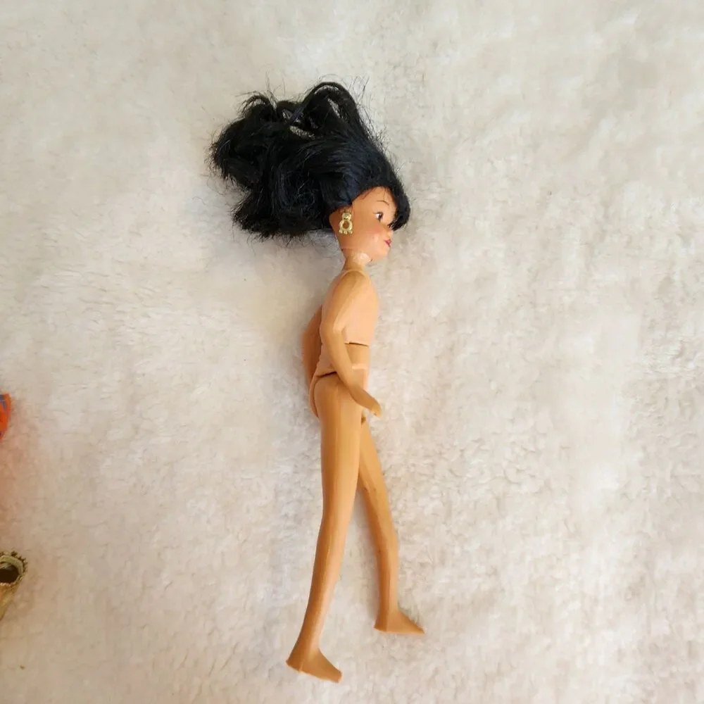 Vtg 1990 Kid Kore 8'' Girl Doll with Long Black Hair Colorful Clothes & Earrings